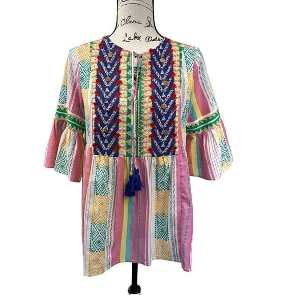 Antropologie Verb Vanessa Embroidered Multi color Boho Tunic Blouse, XS - Picture 3 of 15